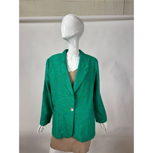 Vintage Green Designer Textured Blazer With Single Button & Pockets Sz XL - Picture 7 of 16